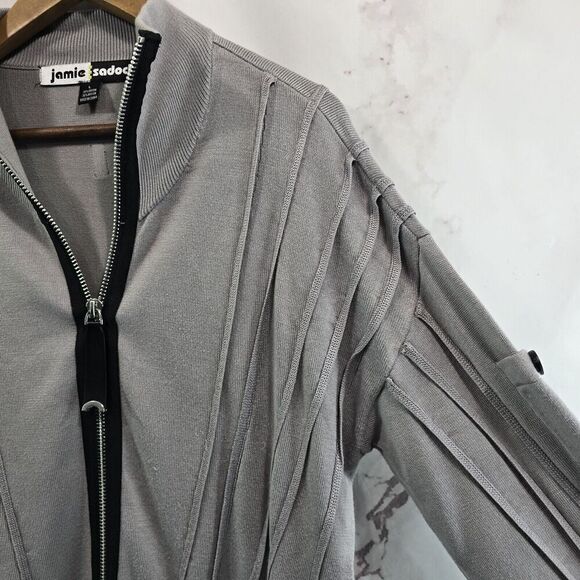 Jamie Sadock Sweater Womens Large Gray Full Zip Jacket Golf Mock Long Sleeve - Picture 9 of 10